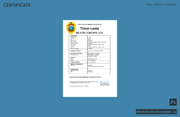 Timor-Leste Personenstandsurkunde (Sterbeurkunde) – Beispielansicht in Word und PDF